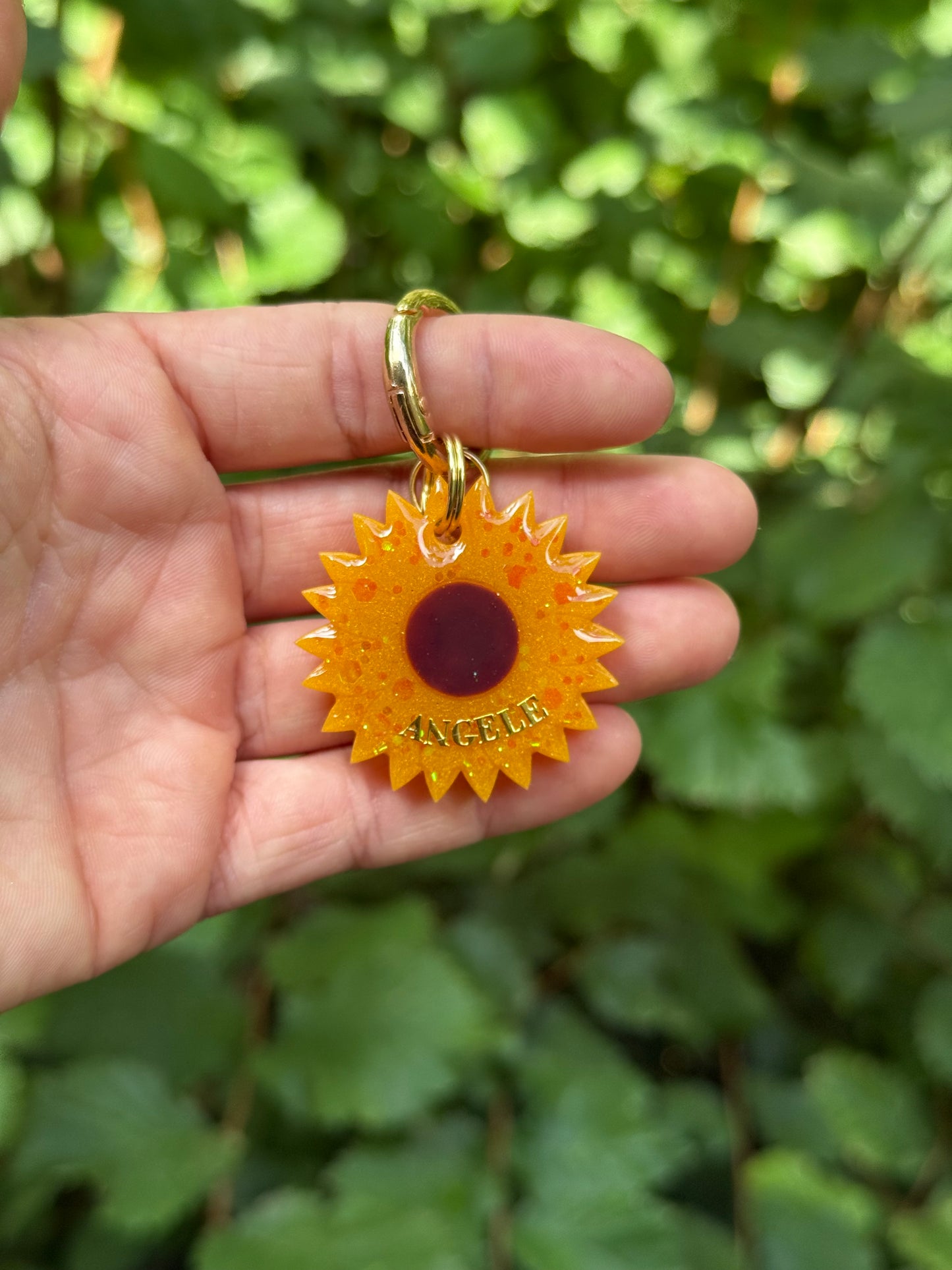 Médaille personnalisée pour chien - Tournesol (version SANS paillettes)