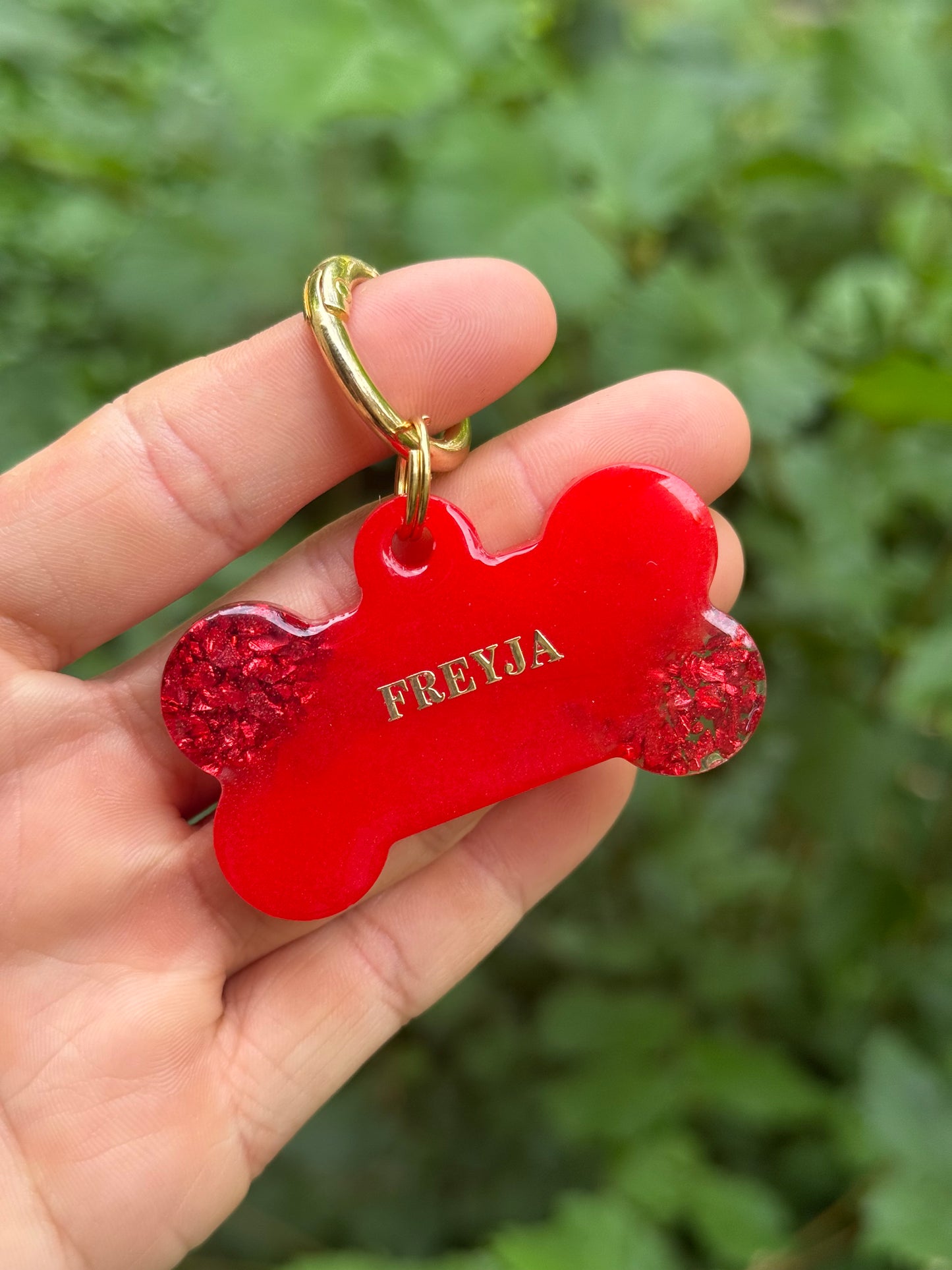 Médaille personnalisée pour chien - Rouge et pierre