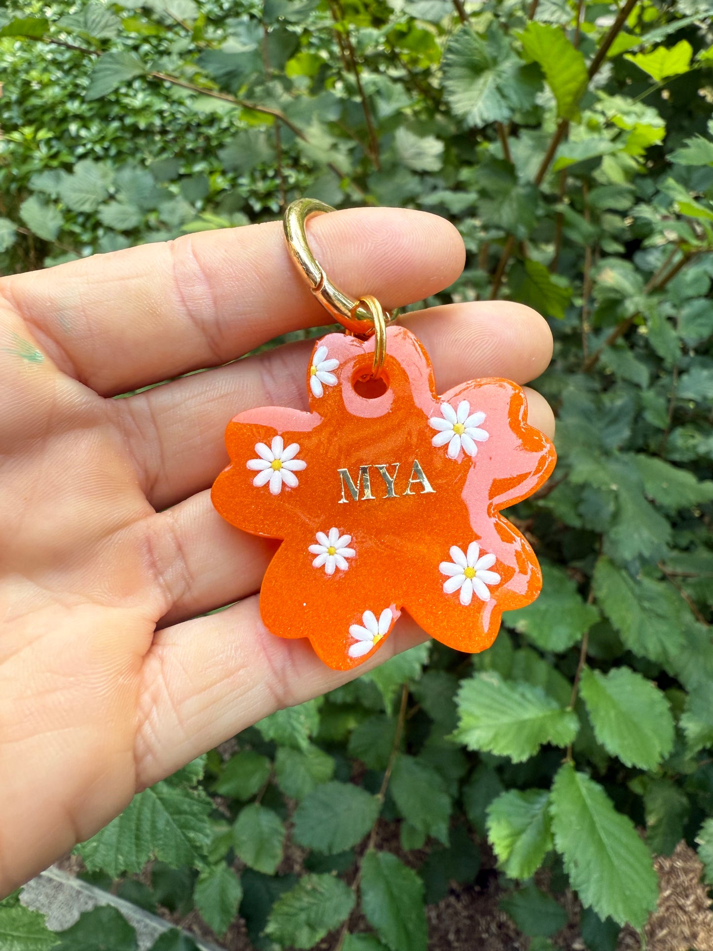 Médaille personnalisée pour animaux - Orange fleurie