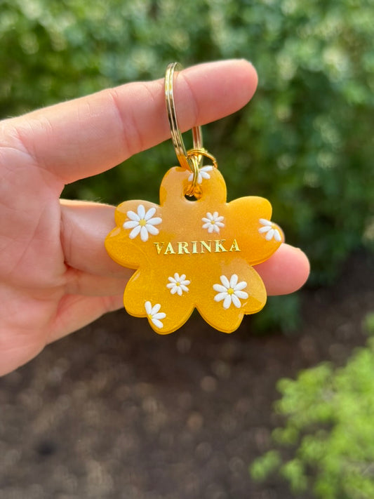 Médaille personnalisée - Jaune ambre fleuri