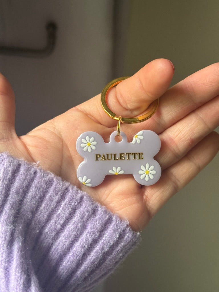 Médaille personnalisée pour animaux - Lila fleurie