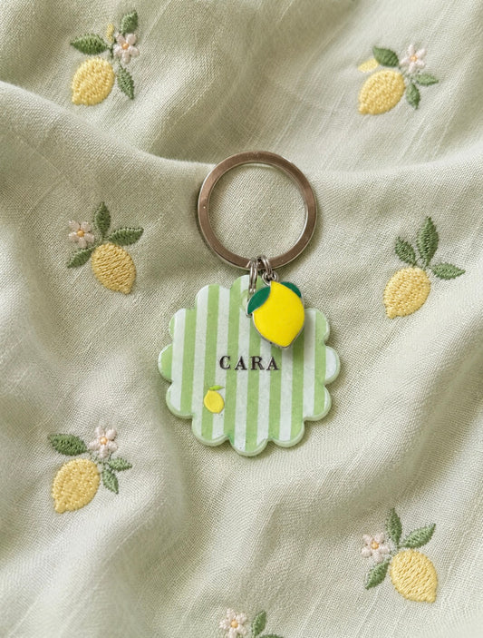 Médaille papier en résine - rayures verte et citrons