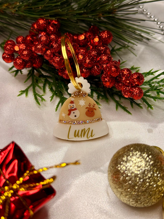 Médaille en résine - Bonnet beige de Noël
