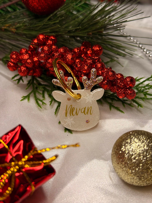 Médaille en résine - Renne blanc pailleté