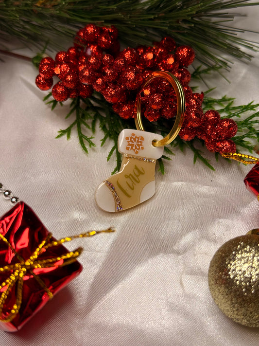 Médaille en résine - Chaussette beige de Noël