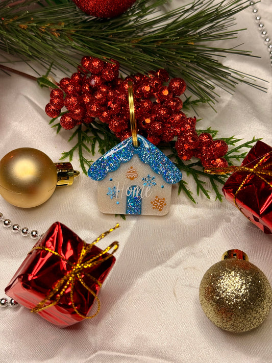 Médaille en résine - Maison bleue de Noël