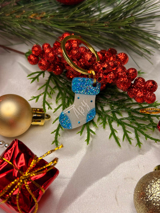 Médaille en résine - Chaussette bleue de Noël