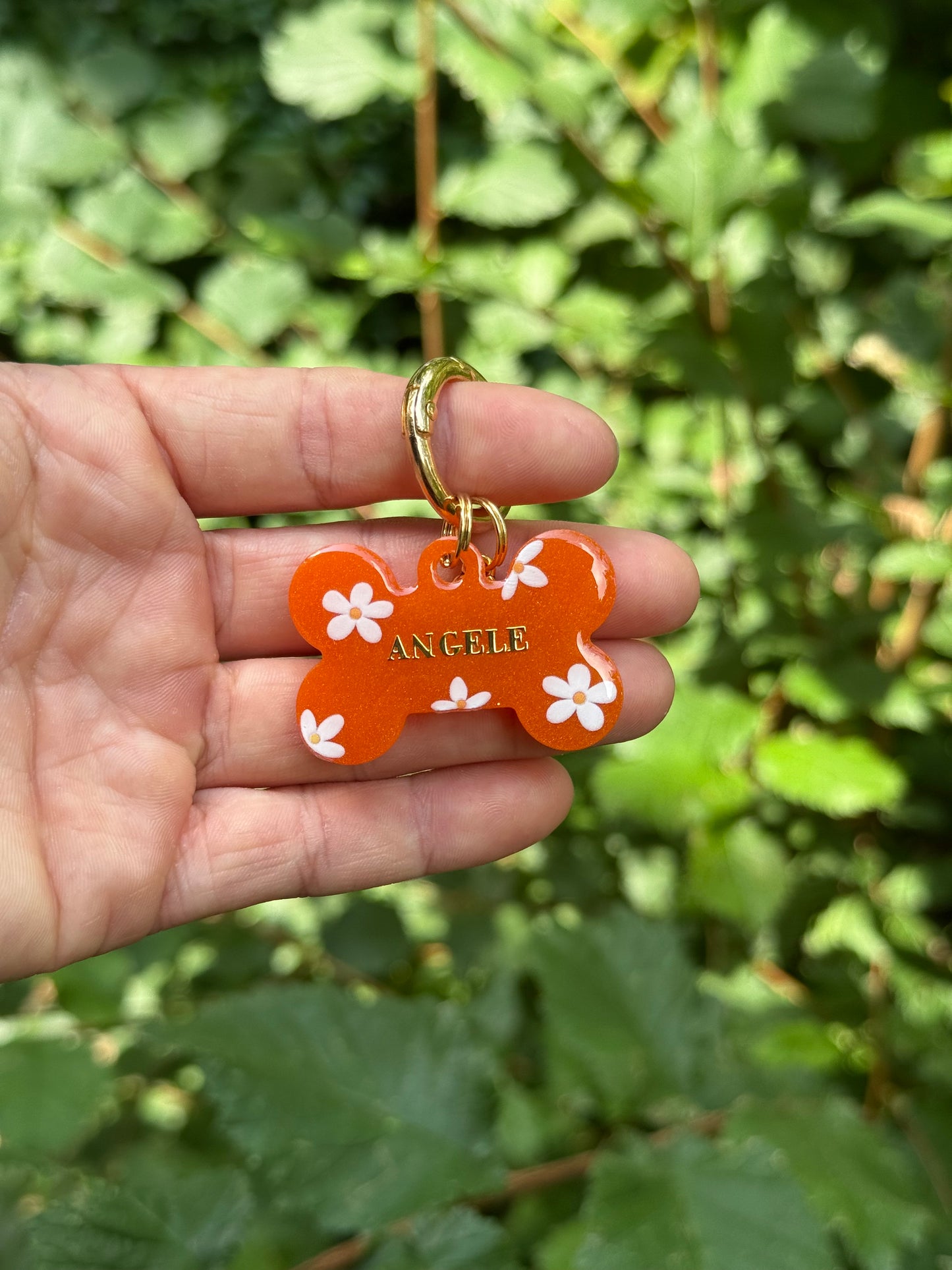 Médaille personnalisée pour animaux - Orange fleurie