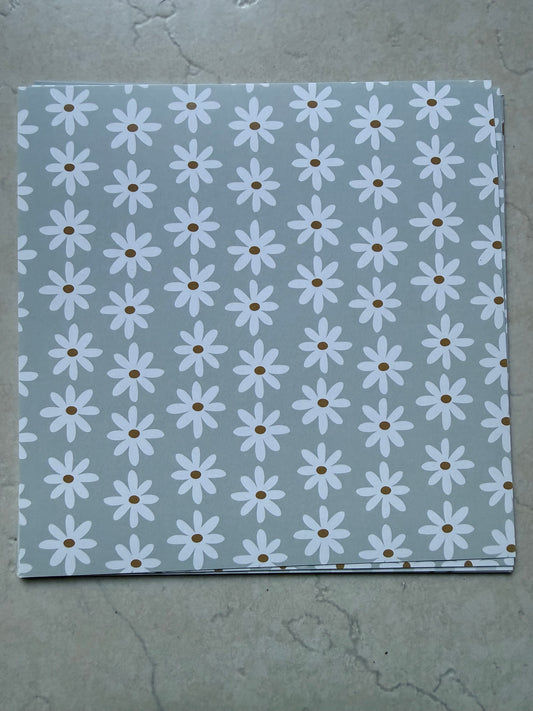 Médaille papier en résine - Fleurs sur fond bleu-gris