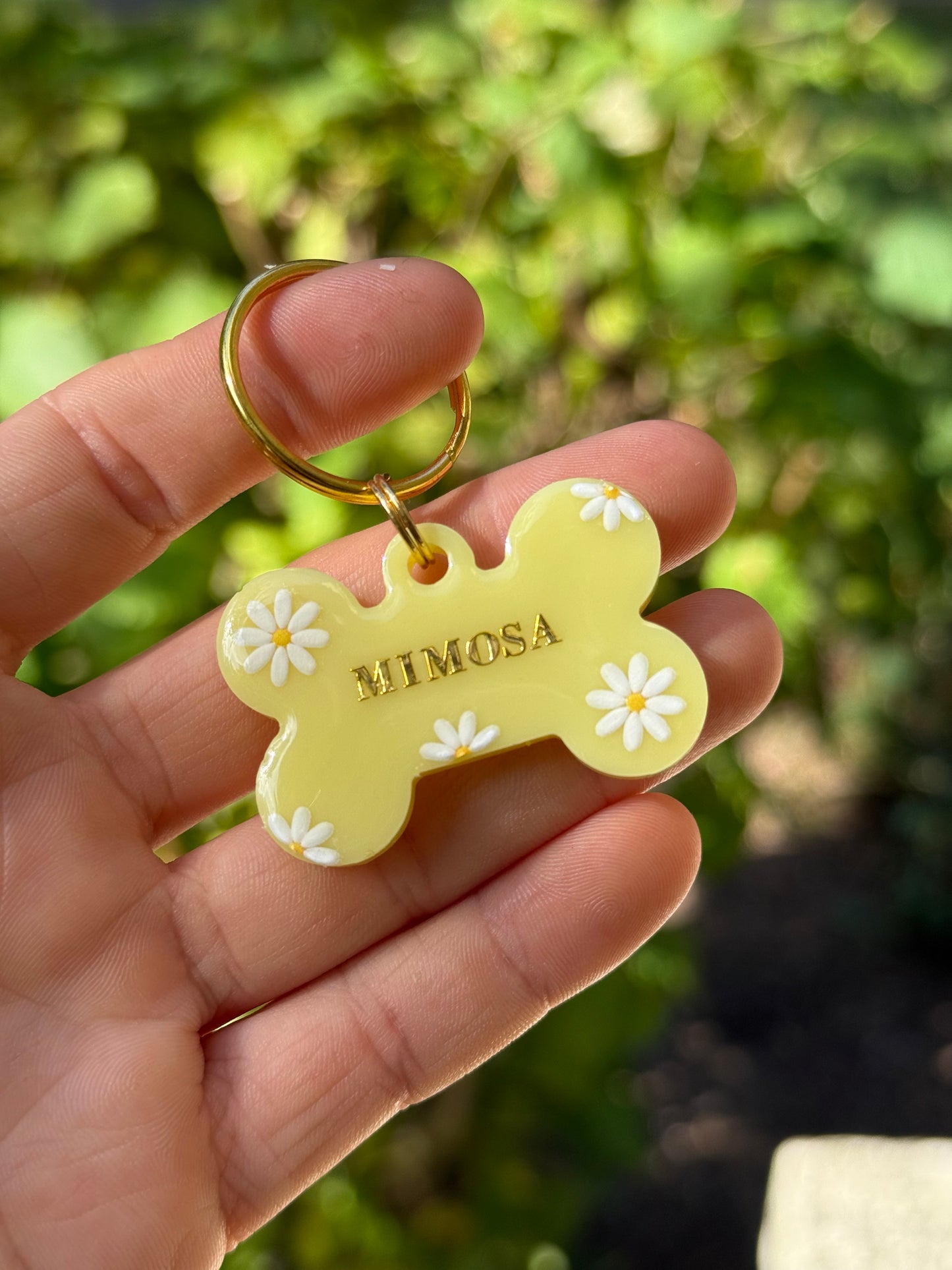 Médaille personnalisée pour animaux - Jaune fleurie