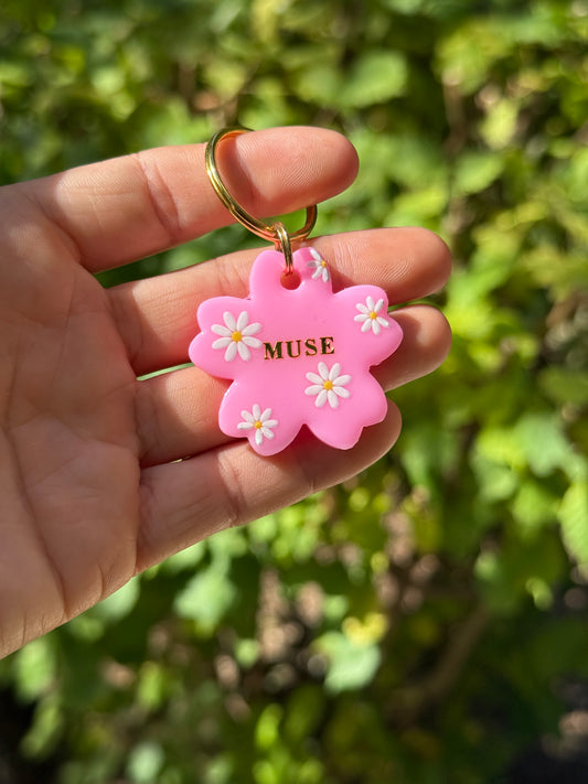 Médaille personnalisée pour chien - Rose fleurie