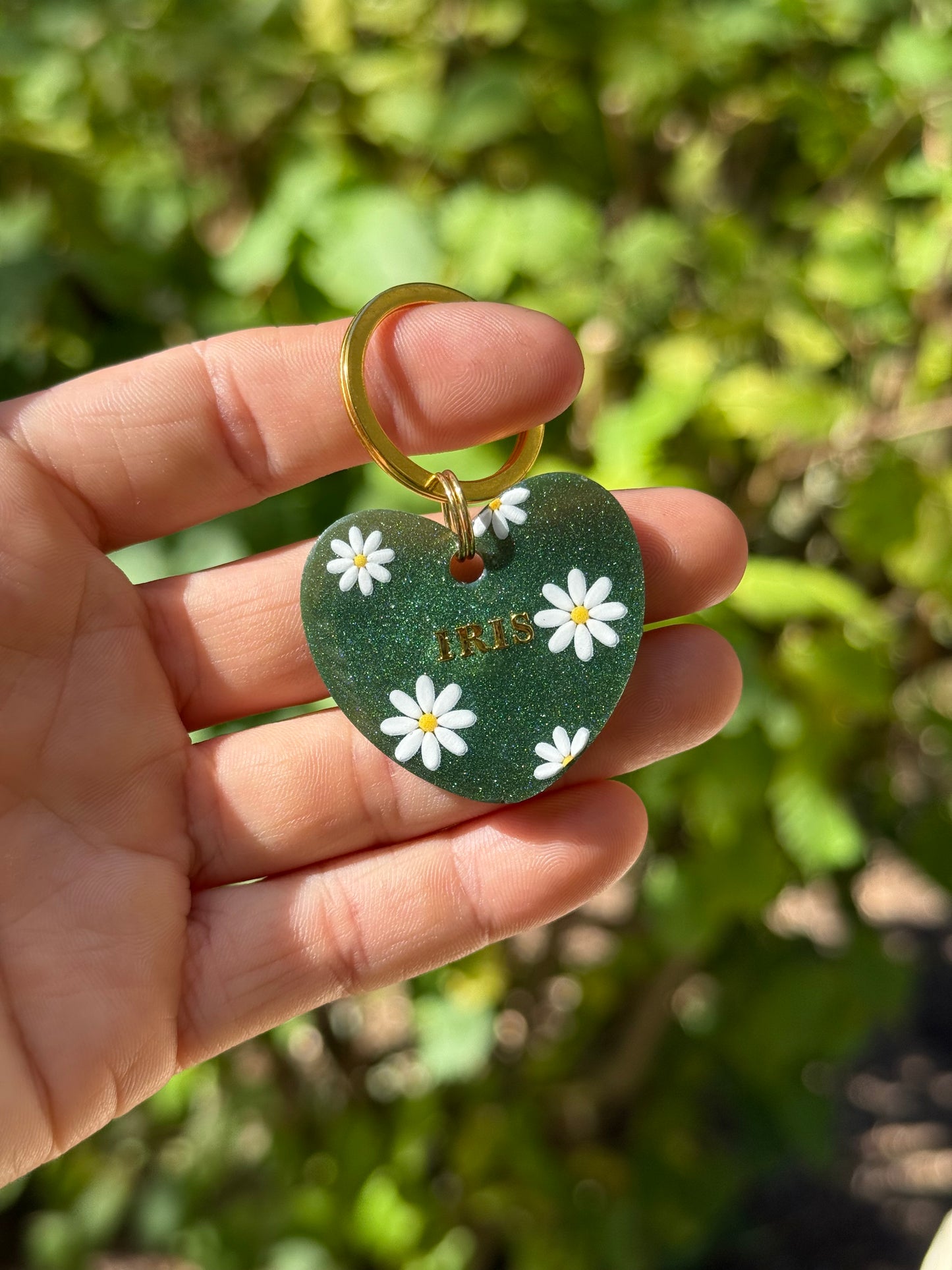 Médaille personnalisée pour animaux - Vert sapin fleurie