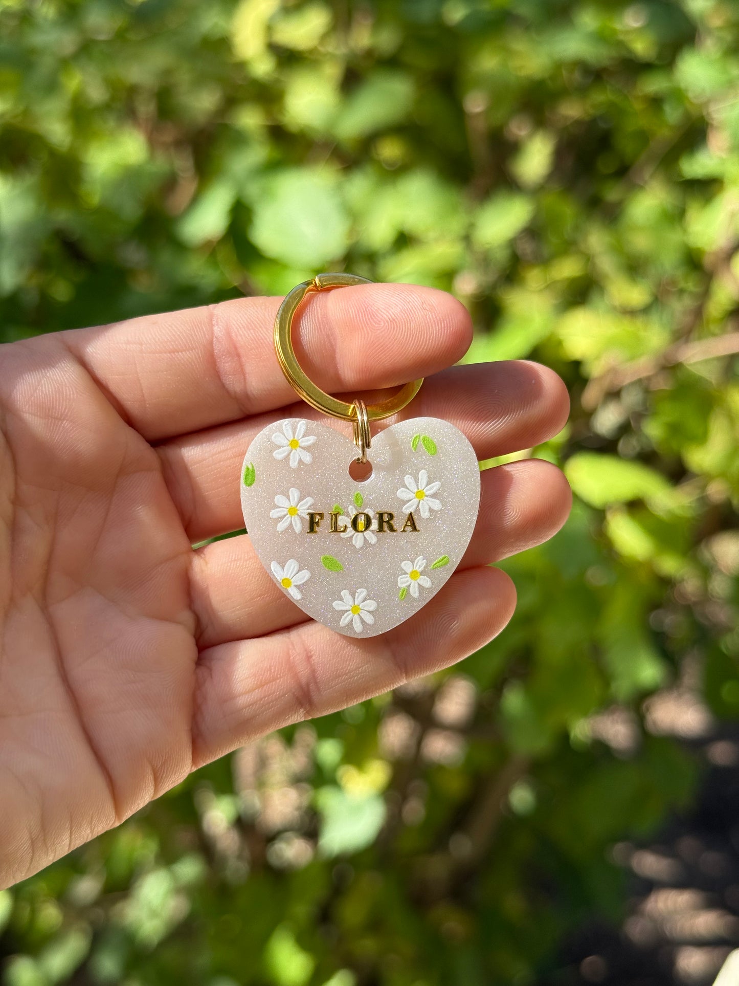 Médaille personnalisée pour animaux - Blanc fleurie