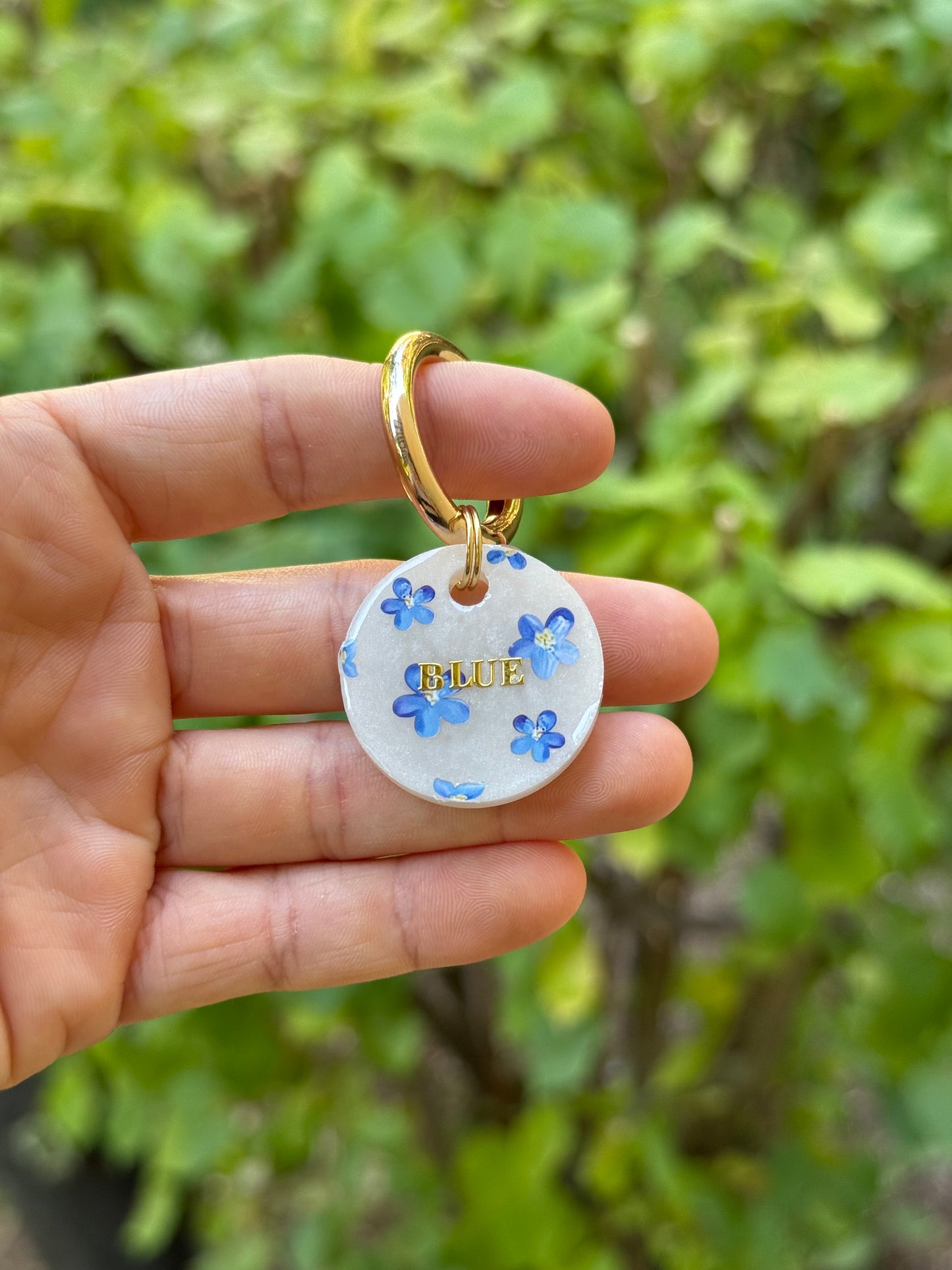 Médaille personnalisée pour animaux - Bleu fleuri