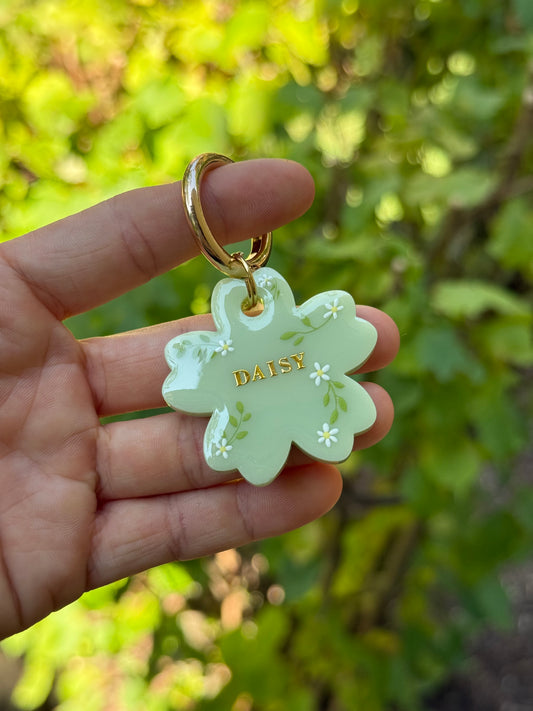 Médaille personnalisée pour chien - Vert fleuri